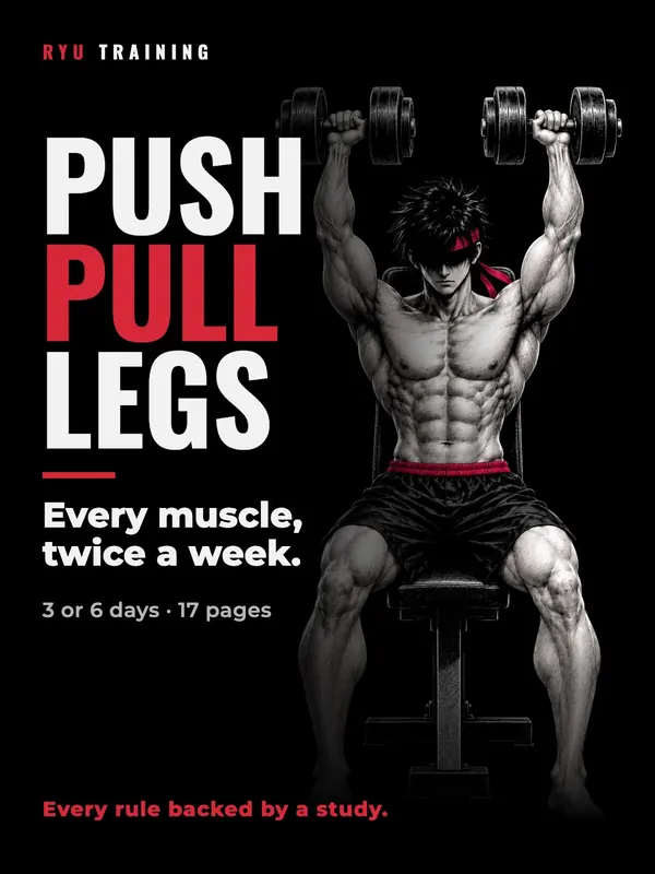 Cover of the free Push / Pull / Legs program PDF by Ryu Training, with Ryu drawn in manga style