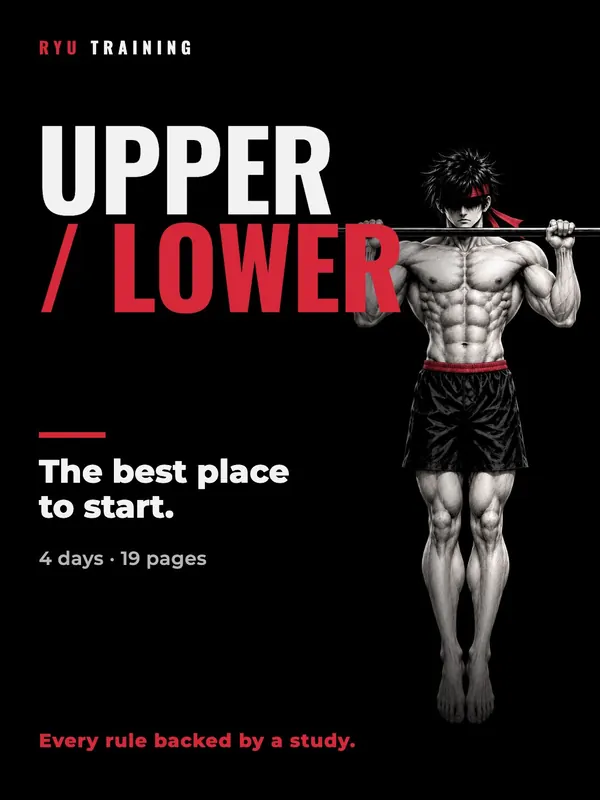 Cover of the free Upper / Lower program PDF by Ryu Training, with Ryu drawn in manga style
