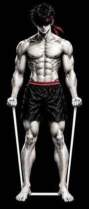 Ryu standing on a resistance band and curling it