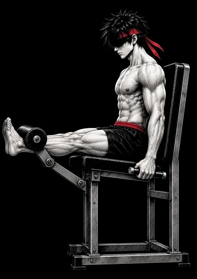 Ryu on the leg extension machine with his legs straight