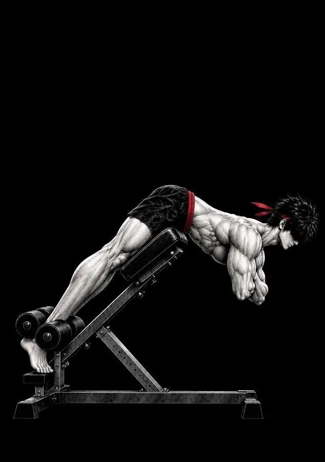 Ryu folded forward at the hips on the hip extension bench