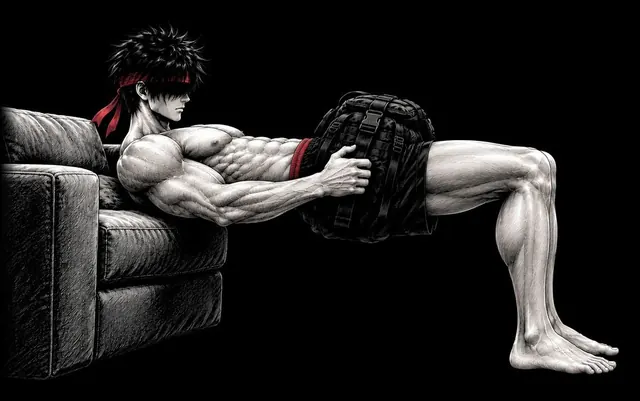 Ryu with his hips raised, flat from shoulders to knees