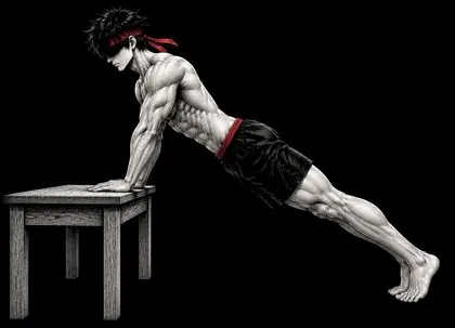 Ryu doing an incline push-up with his hands on a table