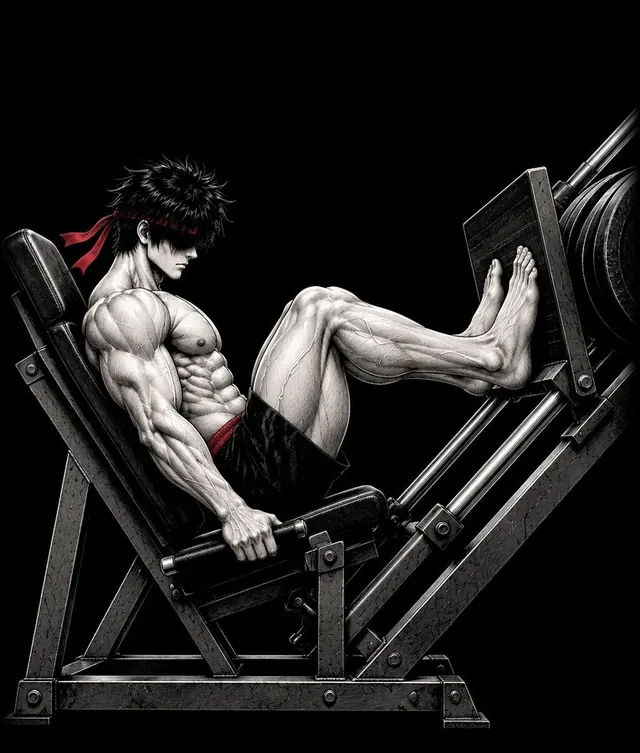 Ryu on a 45-degree leg press with his knees bent toward his chest