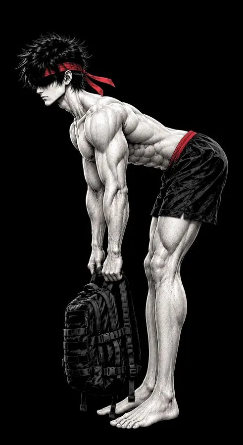 Ryu hinged forward at the hips with a flat back, the bag near his shins